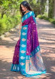 Purple Soft Silk Contrast Zari Woven Saree