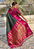 Bottle Green South Traditional Tilak Contrast Soft Silk Zari Woven Saree