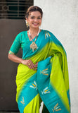 Pista South Traditional Tilak Contrast Soft Silk Zari Woven Saree