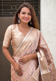 Peach Kanjivaram Soft Tissue Silk Leheriya Traditional Zari Woven Saree