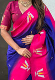 Violet South Traditional Tilak Contrast Soft Silk Zari Woven Saree