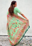 Pista Pashmina Kashmiri Silk Zari Woven Saree
