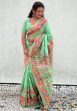 Pista Pashmina Kashmiri Silk Zari Woven Saree