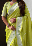 Green Zari Woven Peacock Lotus Paithani Silk Saree