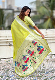 Green Zari Woven Peacock Lotus Paithani Silk Saree