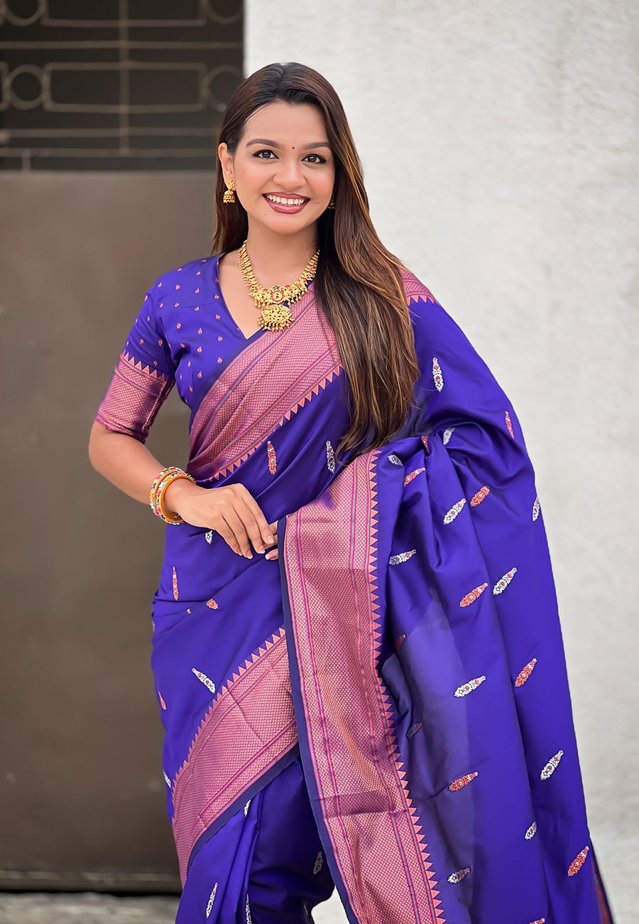 Violet Dual Zari Woven Yeola Traditional Paithani Silk Saree