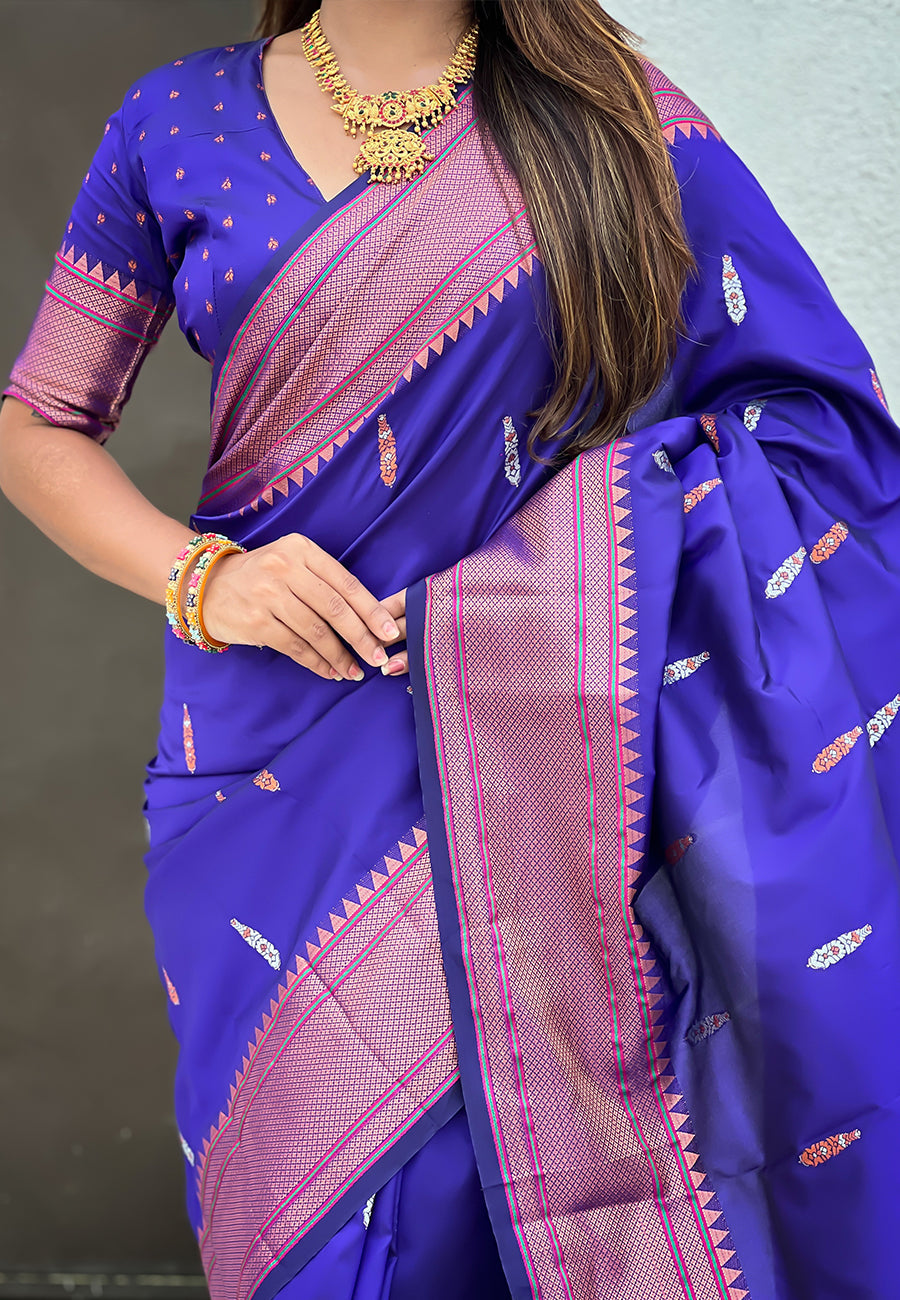 Violet Dual Zari Woven Yeola Traditional Paithani Silk Saree