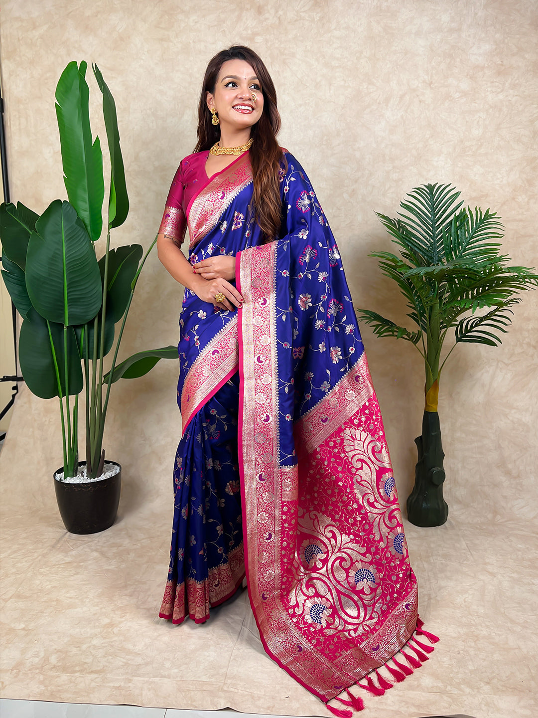 Violet Banarasi Jaal Zari Woven Silk Saree