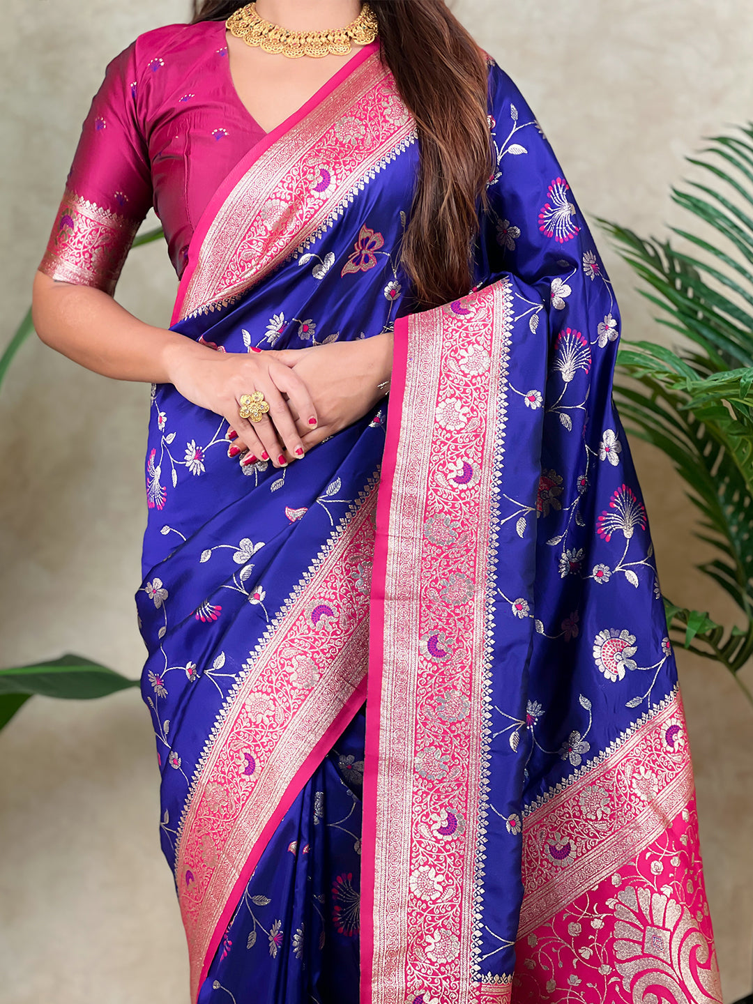 Violet Banarasi Jaal Zari Woven Silk Saree