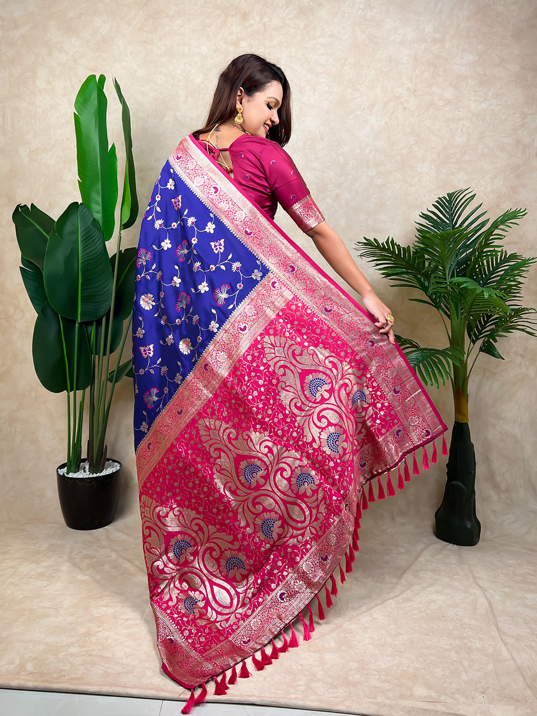 Violet Banarasi Jaal Zari Woven Silk Saree