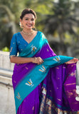 Purple South Traditional Tilak Contrast Soft Silk Zari Woven Saree