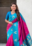 Dark Pink South Traditional Tilak Contrast Soft Silk Zari Woven Saree
