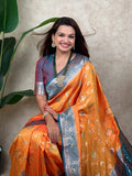 Orange Banarasi Jaal Zari Woven Silk Saree