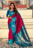 Dark Pink South Traditional Tilak Contrast Soft Silk Zari Woven Saree