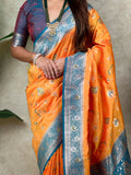 Orange Banarasi Jaal Zari Woven Silk Saree
