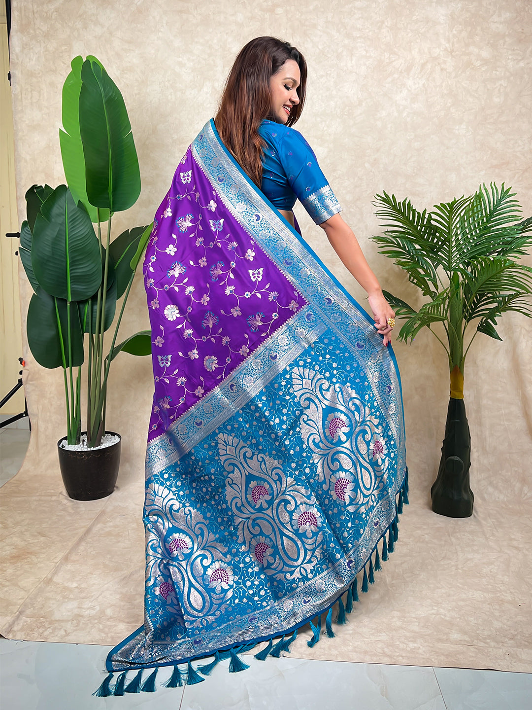 Purple Banarasi Jaal Zari Woven Silk Saree