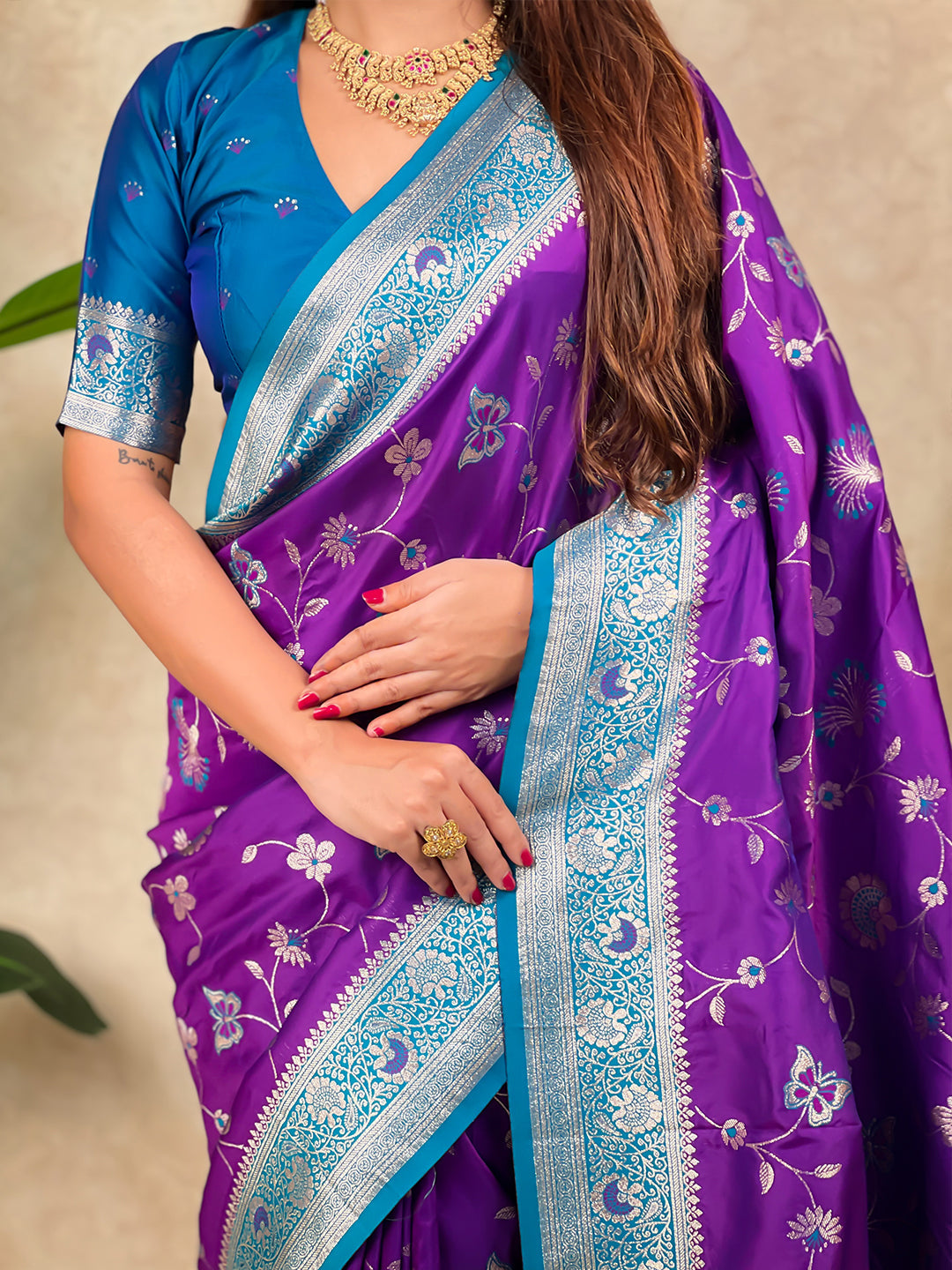 Purple Banarasi Jaal Zari Woven Silk Saree