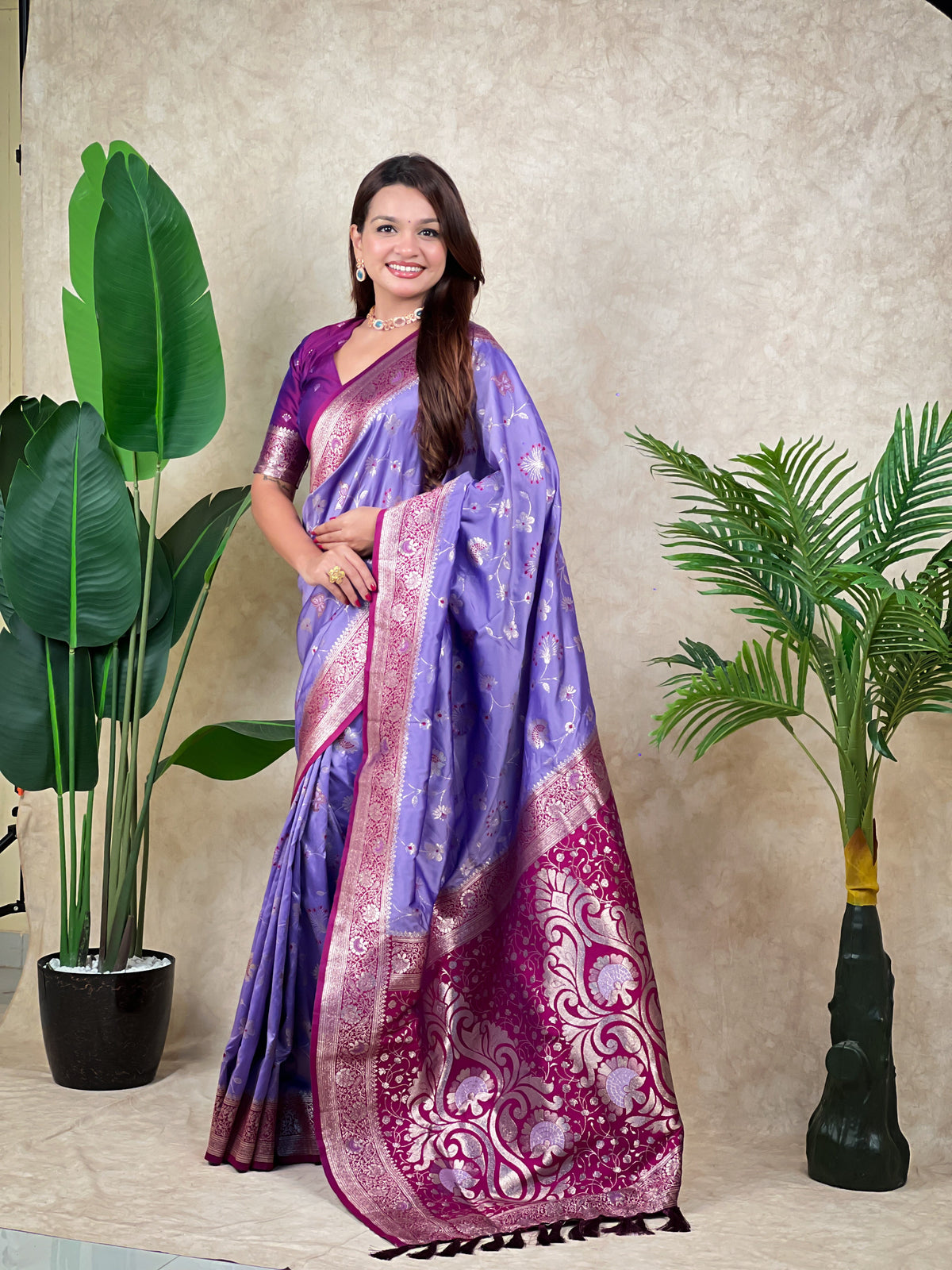 Lavender Banarasi Jaal Zari Woven Silk Saree