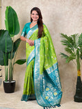 Pista Green Banarasi Jaal Zari Woven Silk Saree
