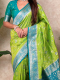 Pista Green Banarasi Jaal Zari Woven Silk Saree