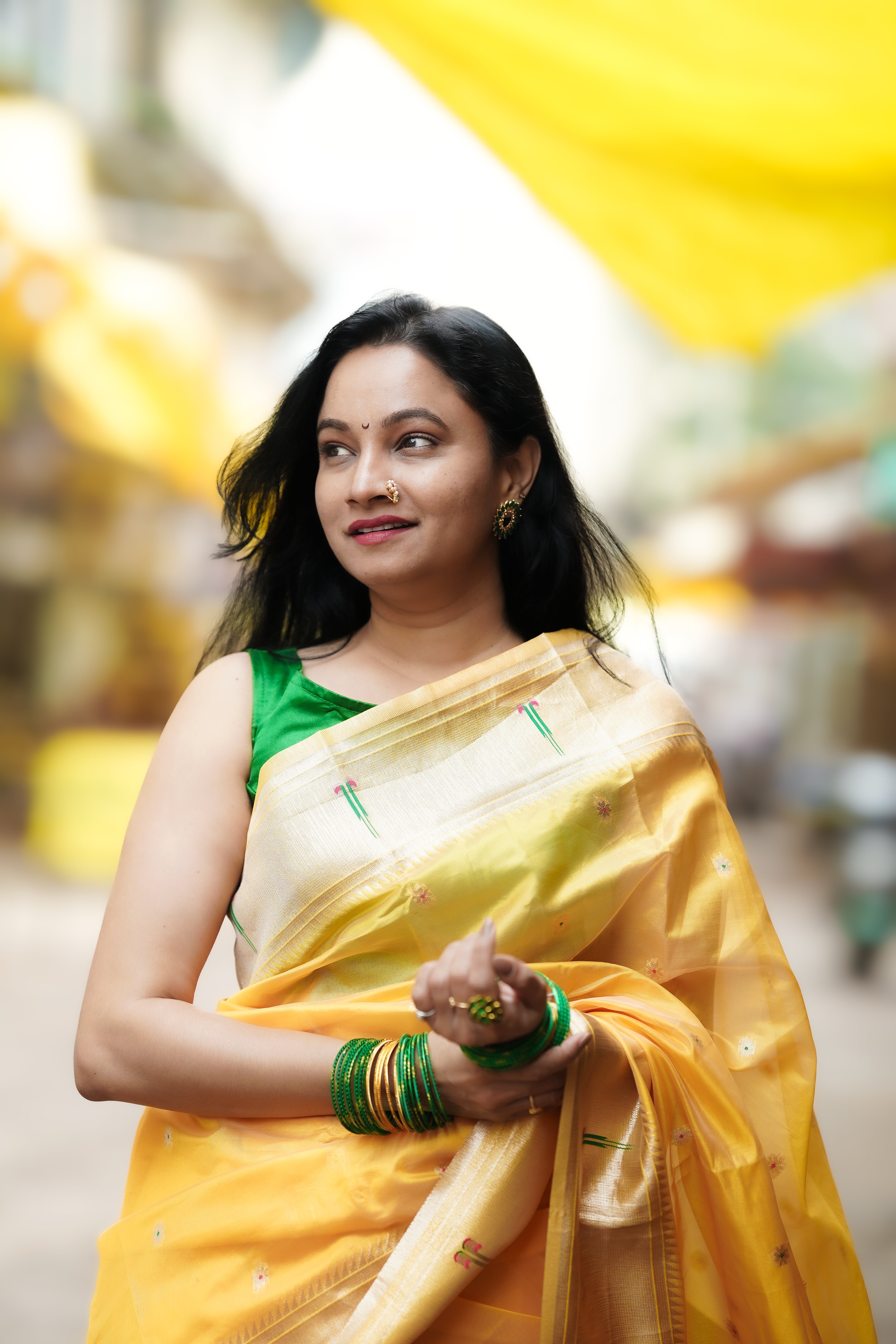 Prianca in our Yellow Organza Paithani Zari Woven Saree