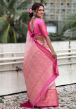 Baby Pink Kanjivaram Soft Tissue Silk Leheriya Traditional Zari Woven Saree