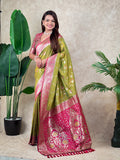 Mehendi Green Banarasi Jaal Zari Woven Silk Saree