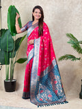 Pink Banarasi Jaal Zari Woven Silk Saree