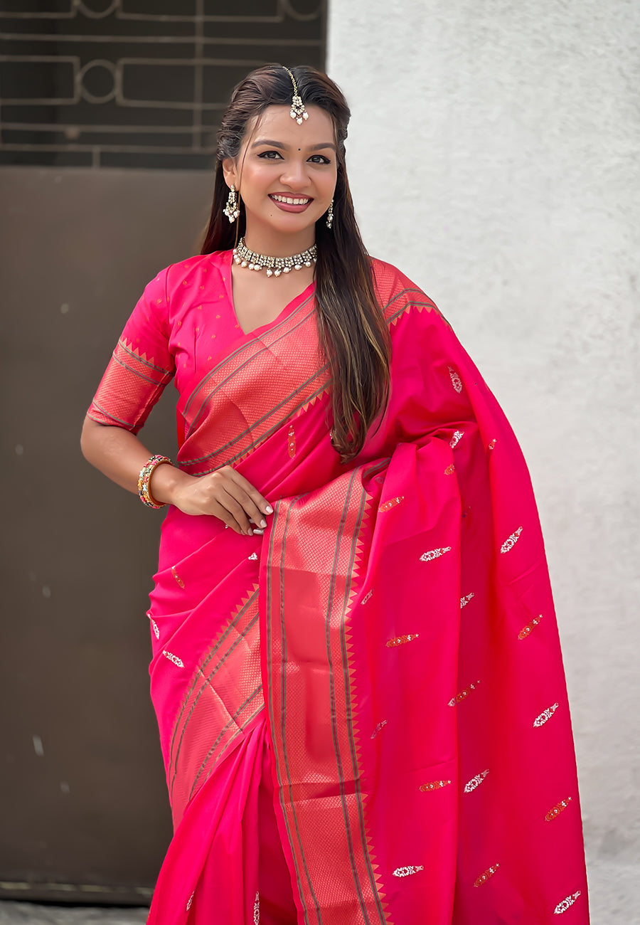 Pink Dual Zari Woven Yeola Traditional Paithani Silk Saree