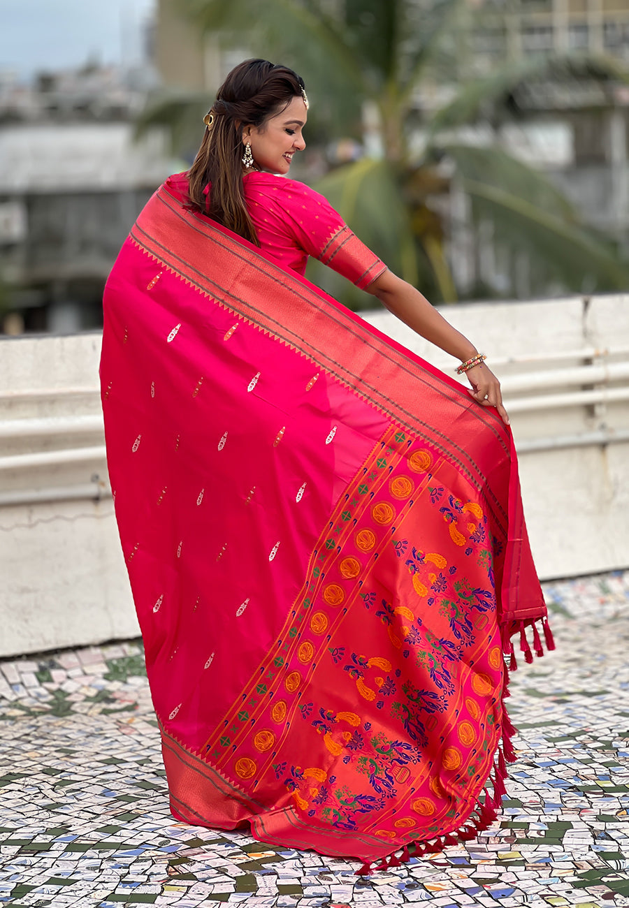 Pink Dual Zari Woven Yeola Traditional Paithani Silk Saree