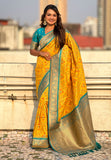 Yellow Soft Silk Zari Woven Premium Patola Saree with Contrast Weaves