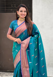 Sea Green Dual Zari Woven Yeola Traditional Paithani Silk Saree