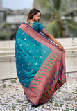 Sea Green Dual Zari Woven Yeola Traditional Paithani Silk Saree