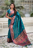 Sea Green Dual Zari Woven Yeola Traditional Paithani Silk Saree