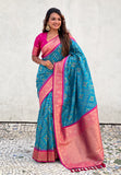 Sky Blue Soft Silk Zari Woven Premium Patola Saree with Contrast Weaves