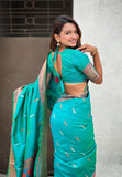 Aqua Blue Dual Zari Woven Yeola Traditional Paithani Silk Saree
