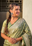 Green Banarasi Jaal Satin Silk Pink Zari Woven Saree