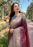 Brown Soft Silk Floral Border Contrast Zari Woven Saree