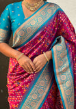 Magenta Soft Silk Zari Woven Premium Patola Saree with Contrast Weaves