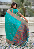 Aqua Blue Dual Zari Woven Yeola Traditional Paithani Silk Saree