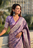 Lavender Banarasi Jaal Satin Silk Pink Zari Woven Saree