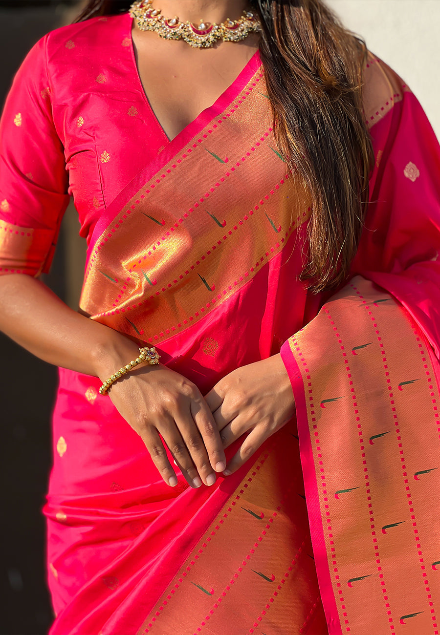 Pink Zari Woven Gudi Padwa Special Paithani Silk Saree