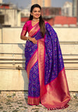 Violet Soft Silk Zari Woven Premium Patola Saree with Contrast Weaves
