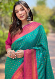 Green Contrast 1000 Butti Zari Woven Paithani Silk Saree