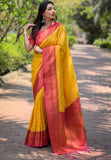Yellow Contrast 1000 Butti Zari Woven Paithani Silk Saree