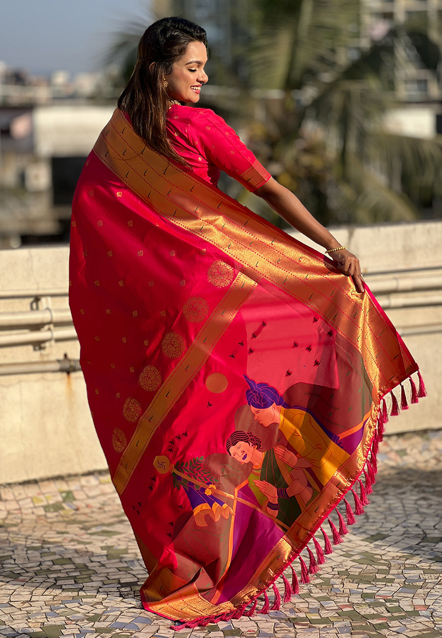 Pink Zari Woven Gudi Padwa Special Paithani Silk Saree