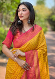 Yellow Contrast 1000 Butti Zari Woven Paithani Silk Saree