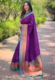 Purple Contrast 1000 Butti Zari Woven Paithani Silk Saree