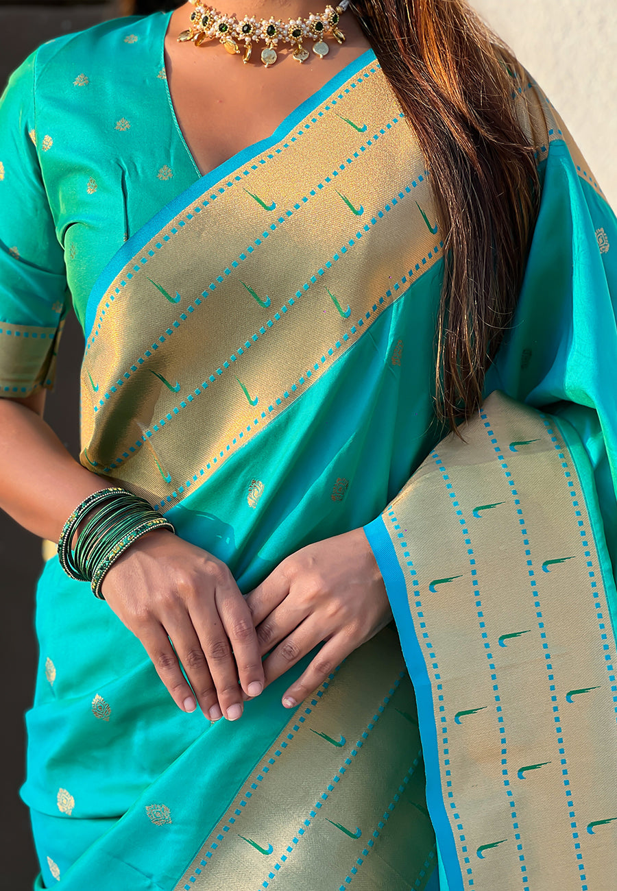 Sea Green Zari Woven Gudi Padwa Special Paithani Silk Saree