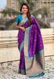Purple Soft Silk Zari Woven Premium Patola Saree with Contrast Weaves